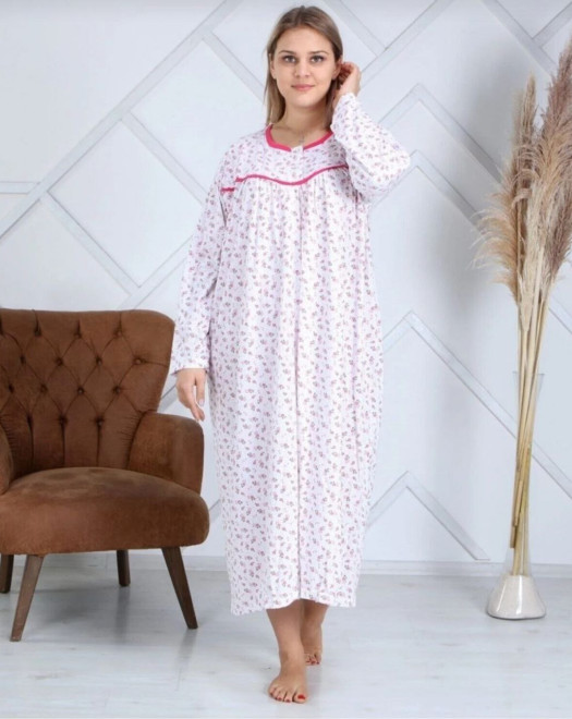 UZUN KOLU ÇİÇEKLİ ANNE BOYDAN GECELLİK