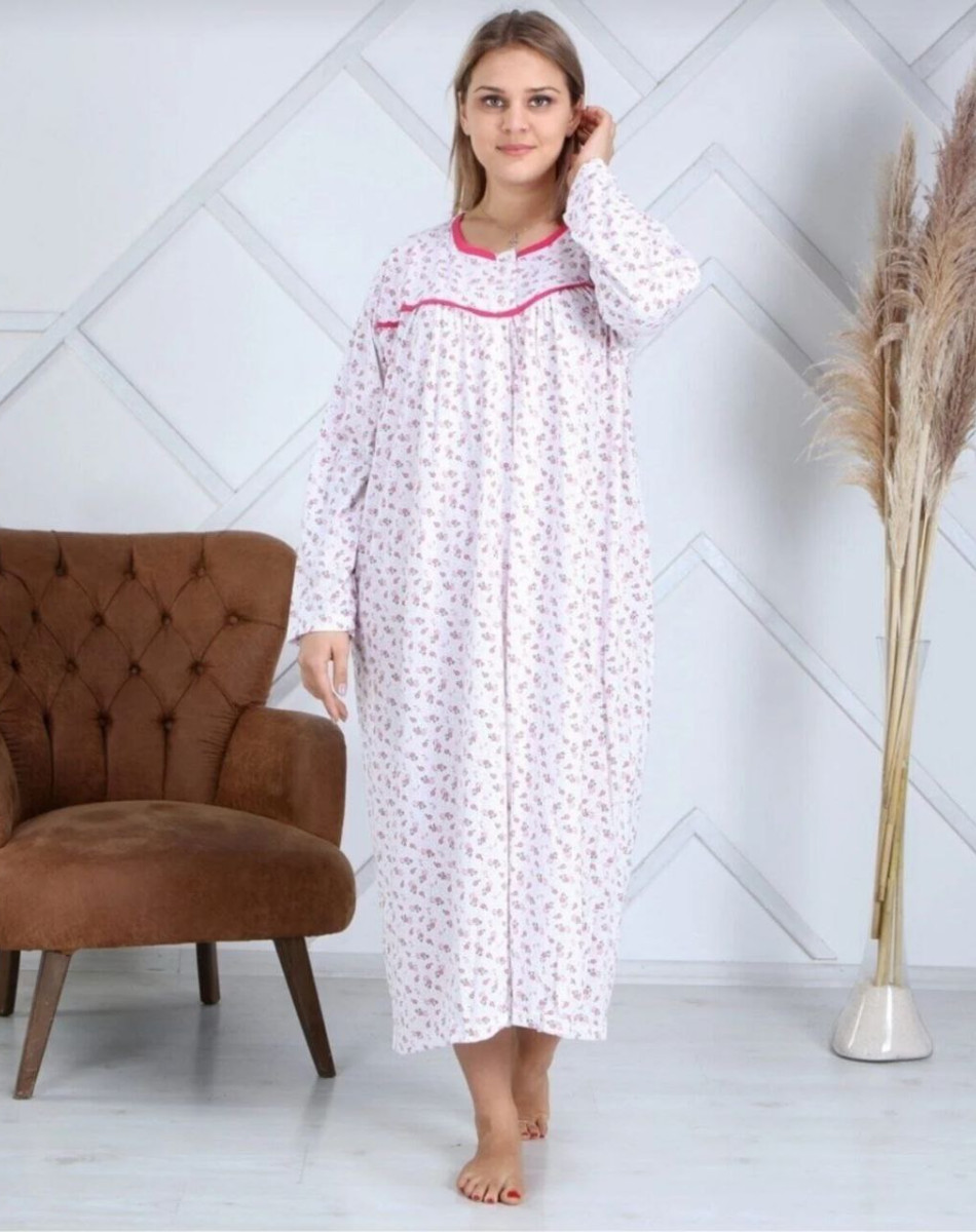 UZUN KOLU ÇİÇEKLİ ANNE BOYDAN GECELLİK