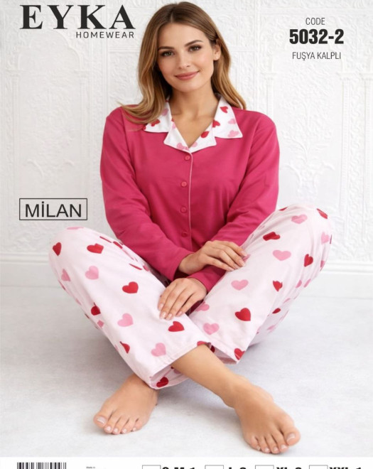 5032-2 MİLAN DÜĞMELİ UZUN KOL BAYAN PİJAMA TAKIMI