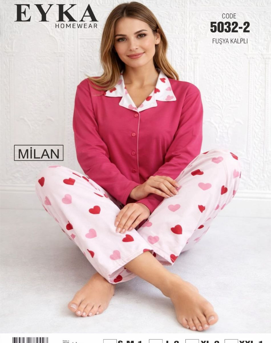 5032-2 MİLAN DÜĞMELİ UZUN KOL BAYAN PİJAMA TAKIMI
