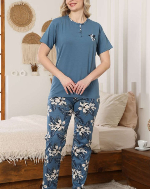 15560-15561 MODAL BAYAN KISA KOL PİJAMA TAKIM