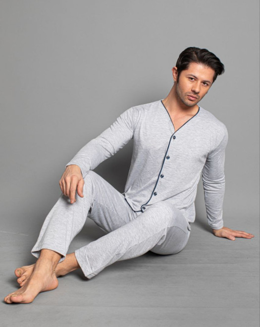 16705 SÜPREM DÜĞMELLİ UZUN KOL ERKEK PİJAMA TAKIM