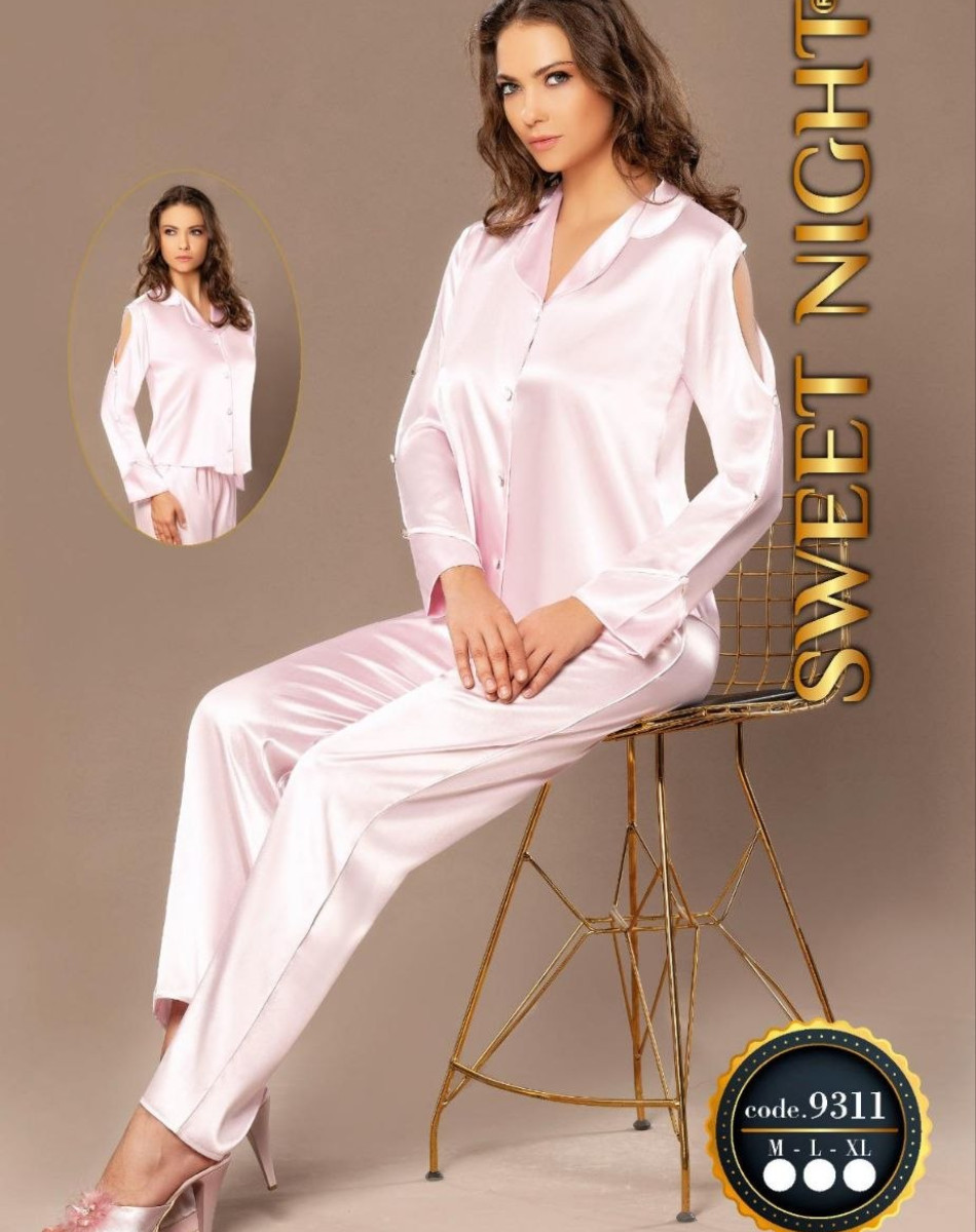 9311 SATEN DÜĞMELİ PİJAMA TAKIM