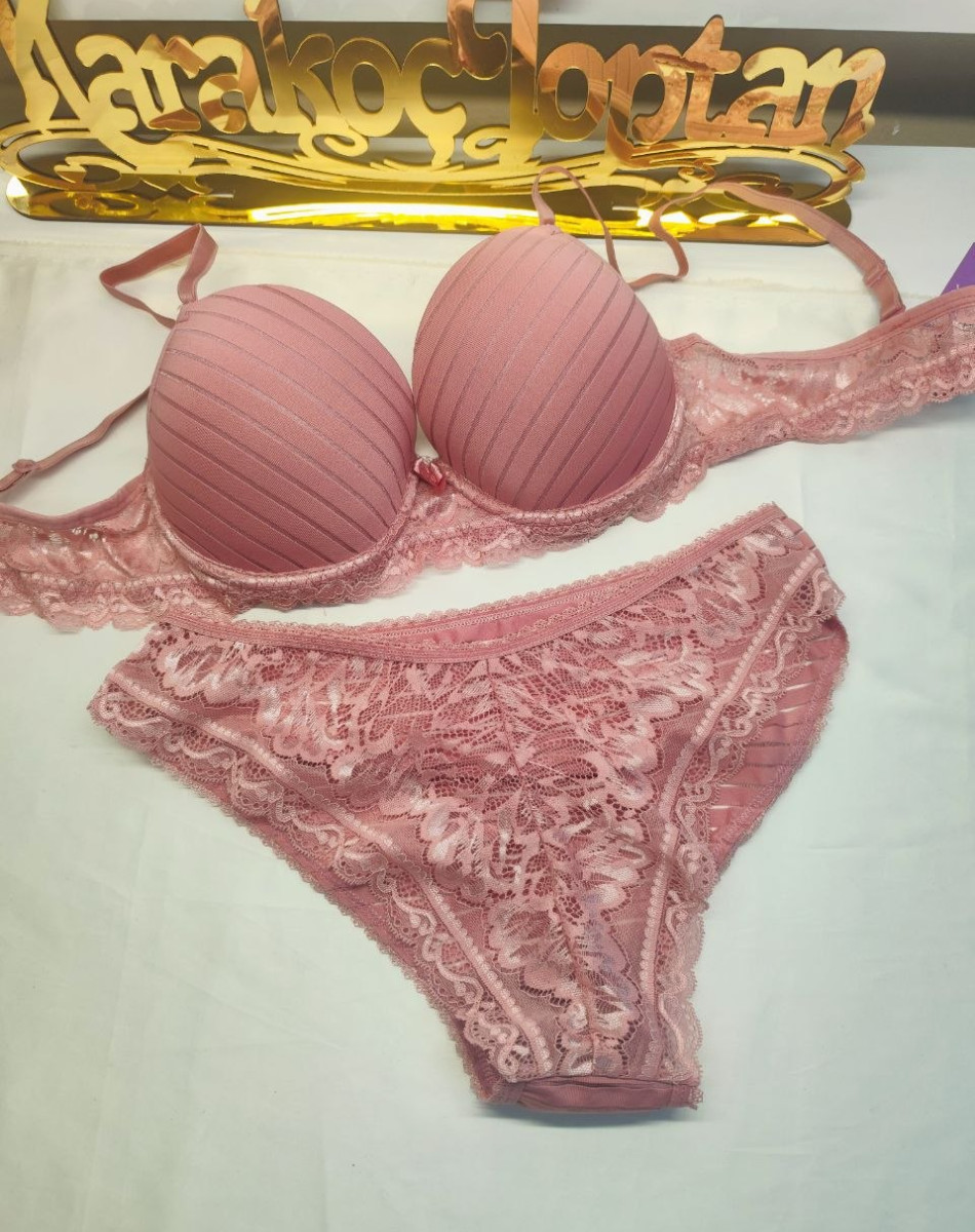 6351 ÇİZGİLİ DANTELLİ DOLGULU SÜTYEN TAKIMI