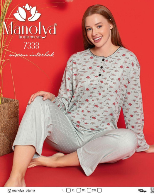 7338 VİSKON İNTERLOK ANNE PİJAMA TAKIM