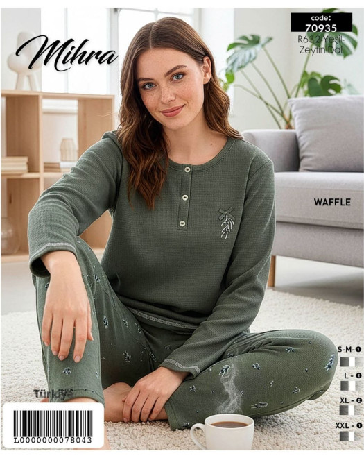 70935 WAFFLE BAYAN UZUN KOL PİJAMA TAKIM