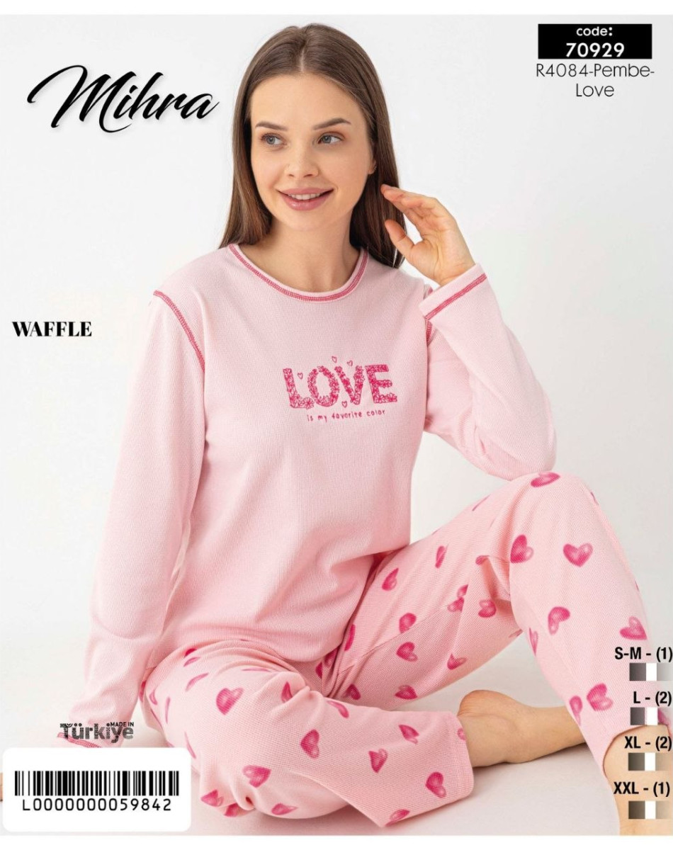 70929 WAFFLE BAYAN UZUN KOL PİJAMA TAKIM