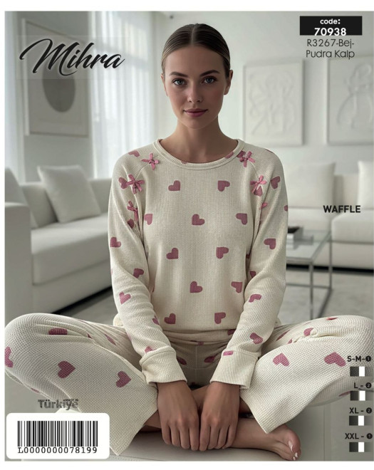 70938 WAFFLE BAYAN UZUN KOL PİJAMA TAKIM