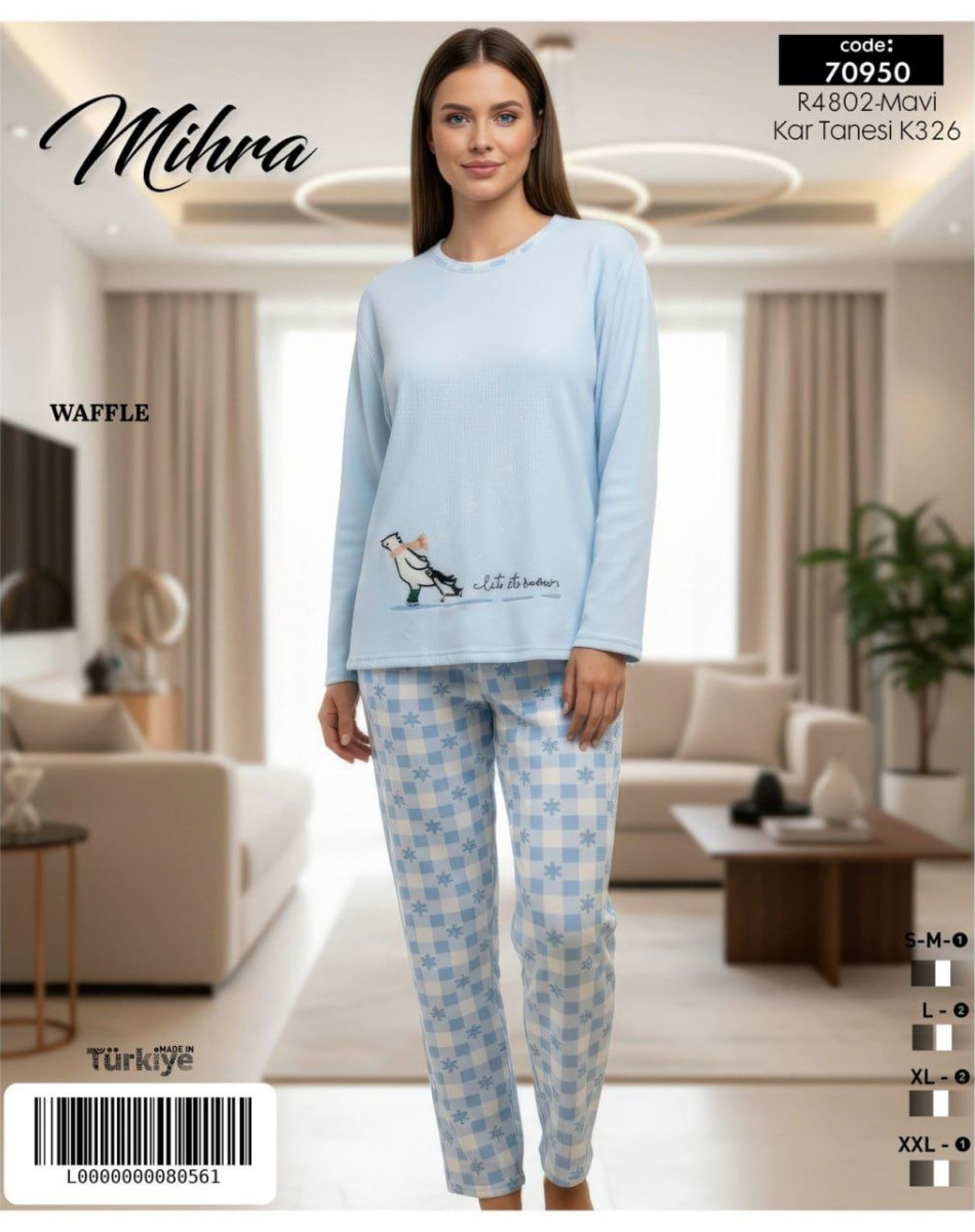 70950 WAFFLE BAYAN UZUN KOL PİJAMA TAKIM