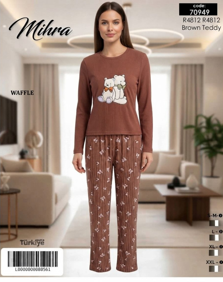 70949 WAFFLE BAYAN UZUN KOL PİJAMA TAKIM