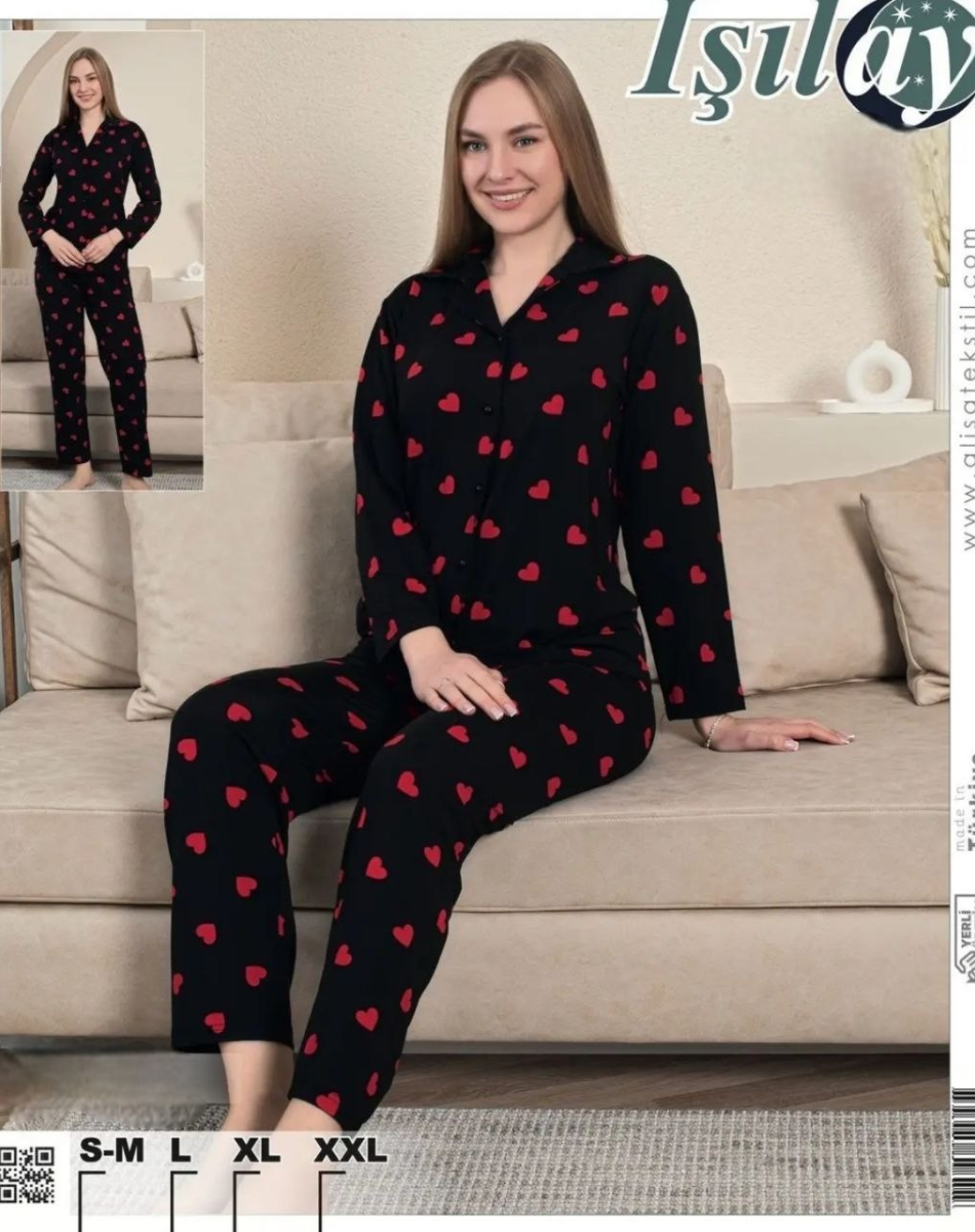3060 MİLAN GÖMLEK YAKA DÜĞMELLİ BAYAN UZUN KOL PİJAMA TAKIM