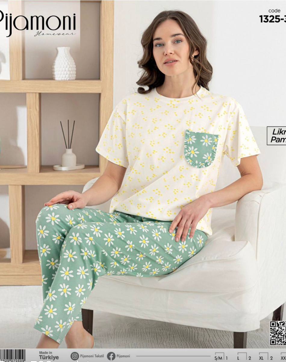 1325 LİKRALI PAMUK KISA KOL BAYAN PİJAMA TAKIM