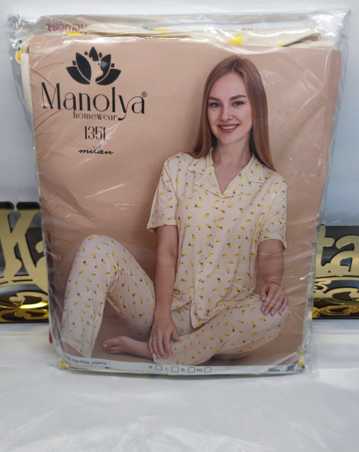 1351 MİLAN DÜĞMELI KISA KOL PİJAMA TAKIM